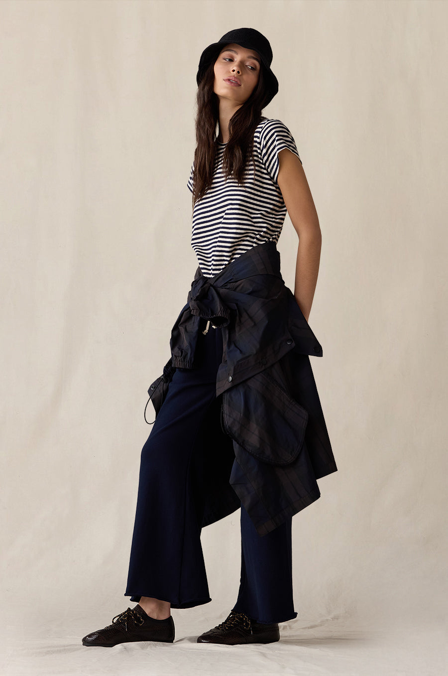 SHRUNKEN BF TEE IN NAVY/NATURAL STRIPE