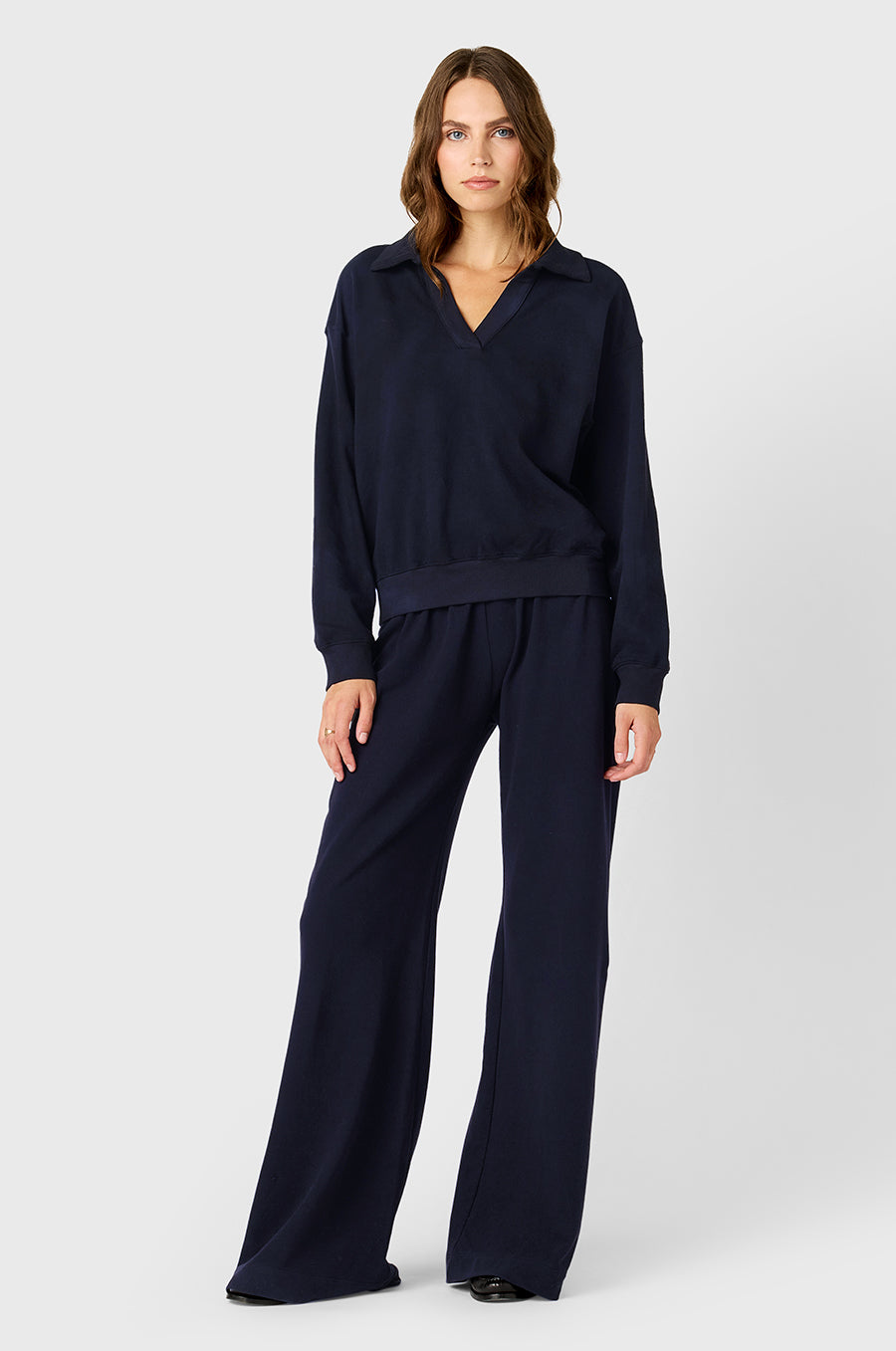 WIDE LEG PANT IN NAVY COTTON TWILL