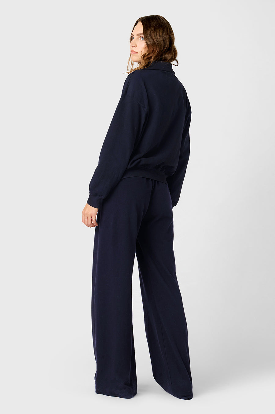 WIDE LEG PANT IN NAVY COTTON TWILL