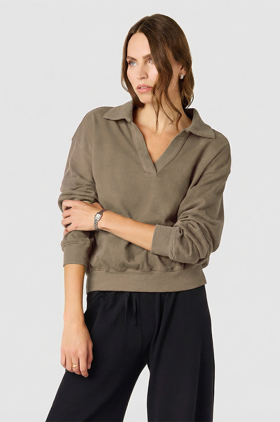 POLO SWEATSHIRT IN MOREL COTTON TWILL