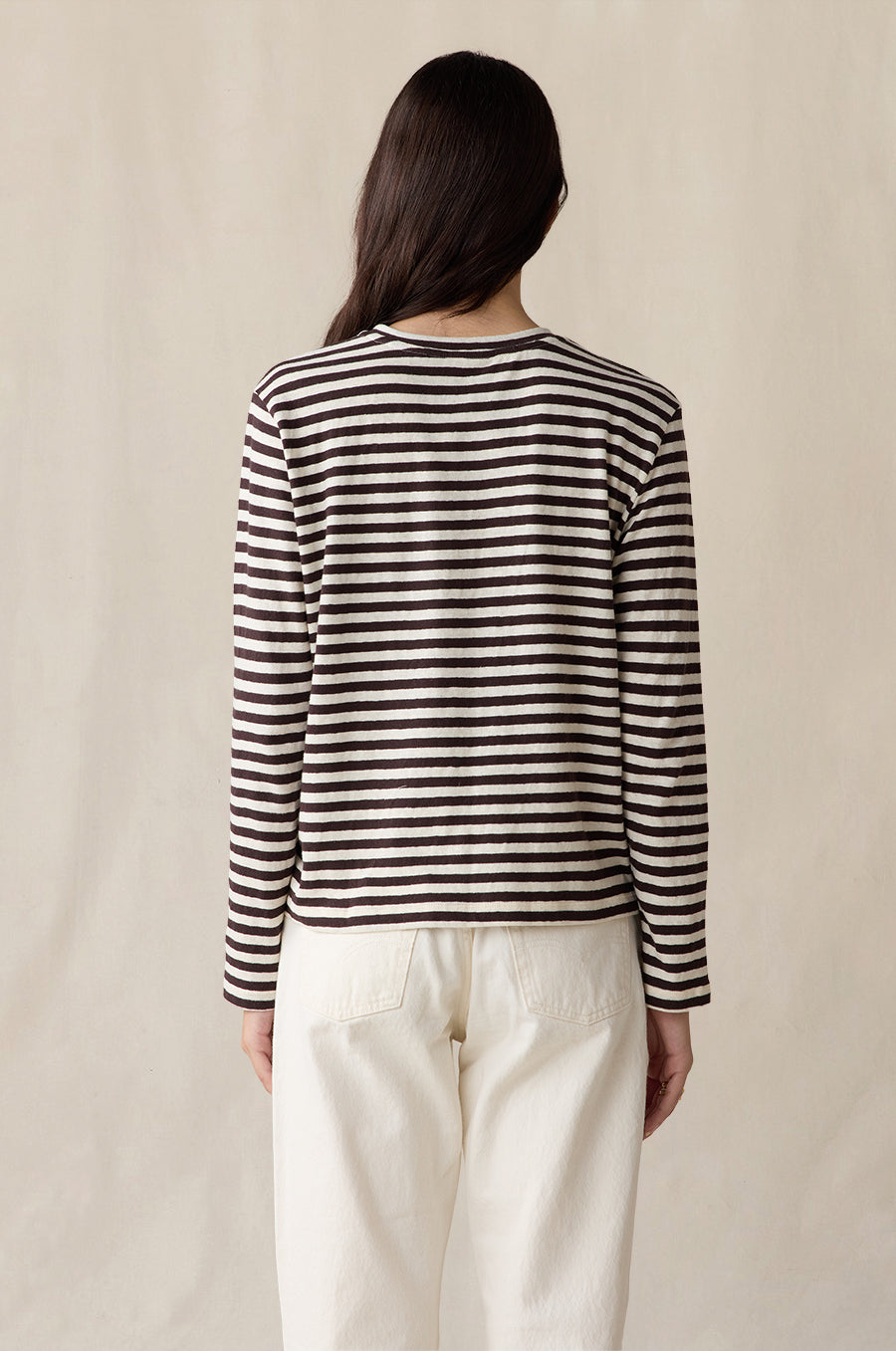 Relaxed L/S Tee in cocoa stripe - the lady & the sailor