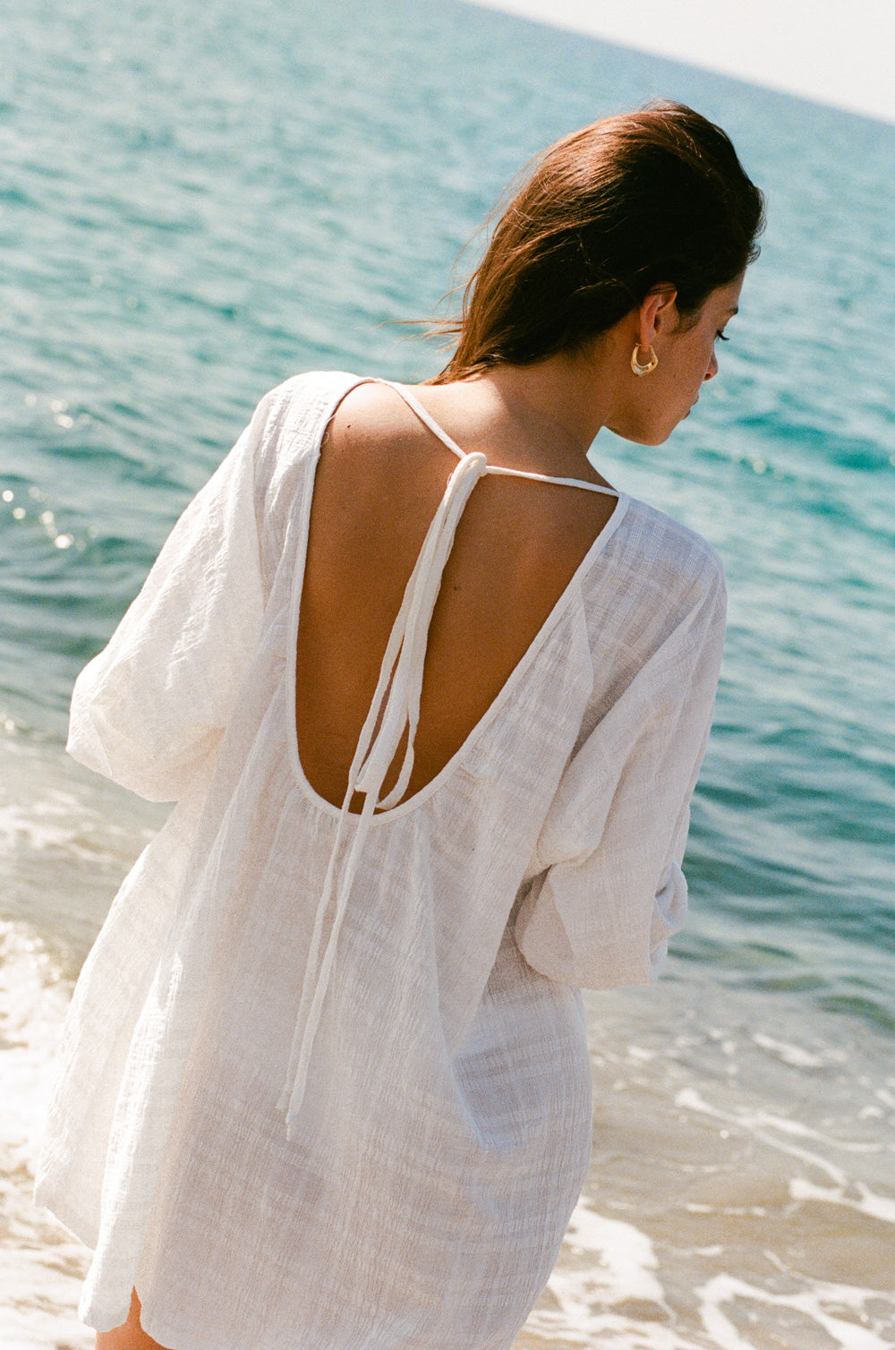 backless beach mini in white plaid gauze - the lady & the sailor
