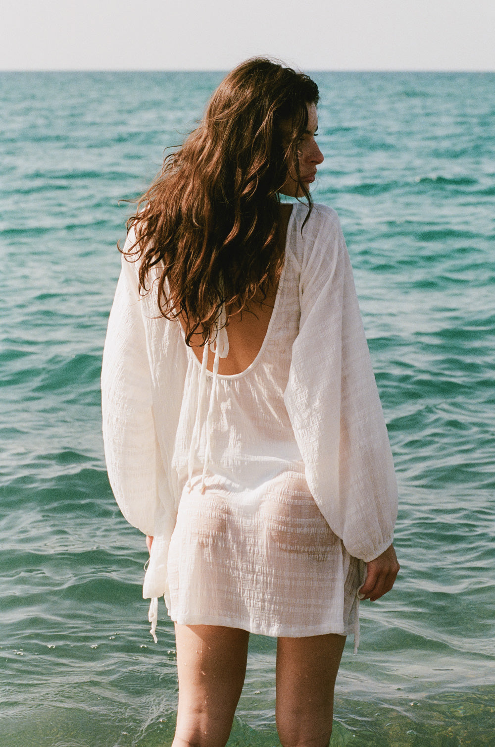 backless beach mini in white plaid gauze - the lady & the sailor