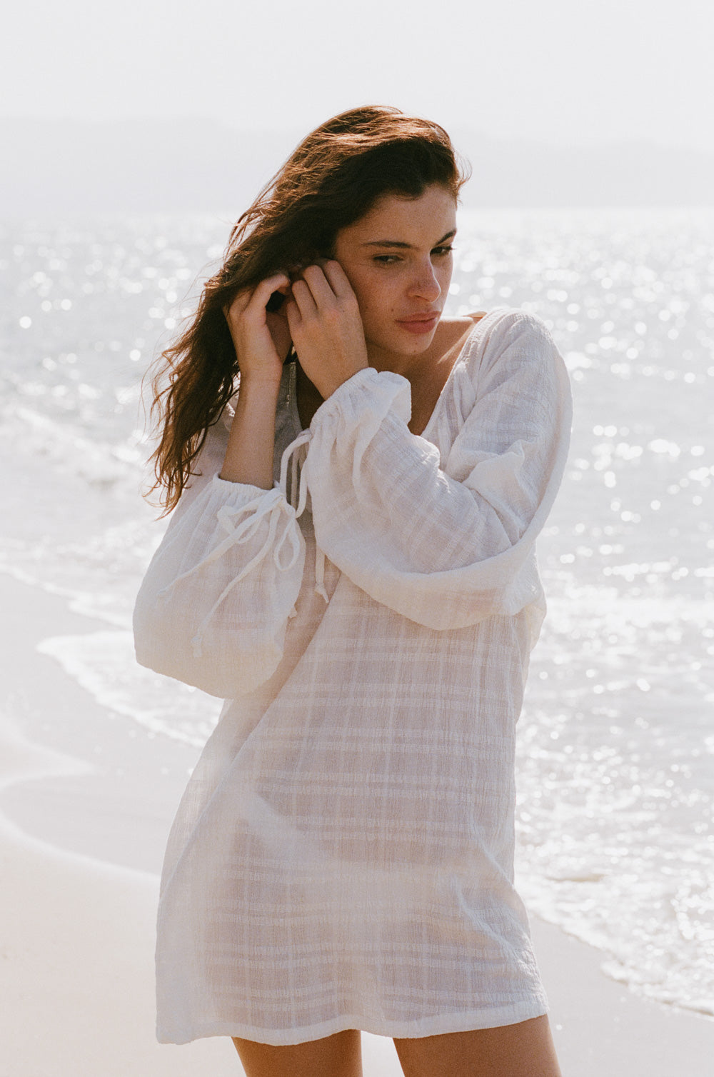 backless beach mini in white plaid gauze - the lady & the sailor