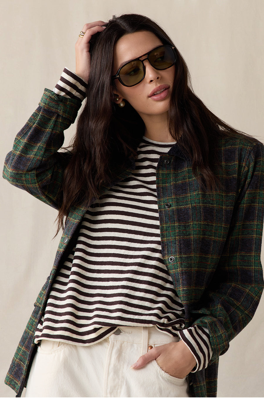 PLAID POCKET JACKET IN FOREST GREEN