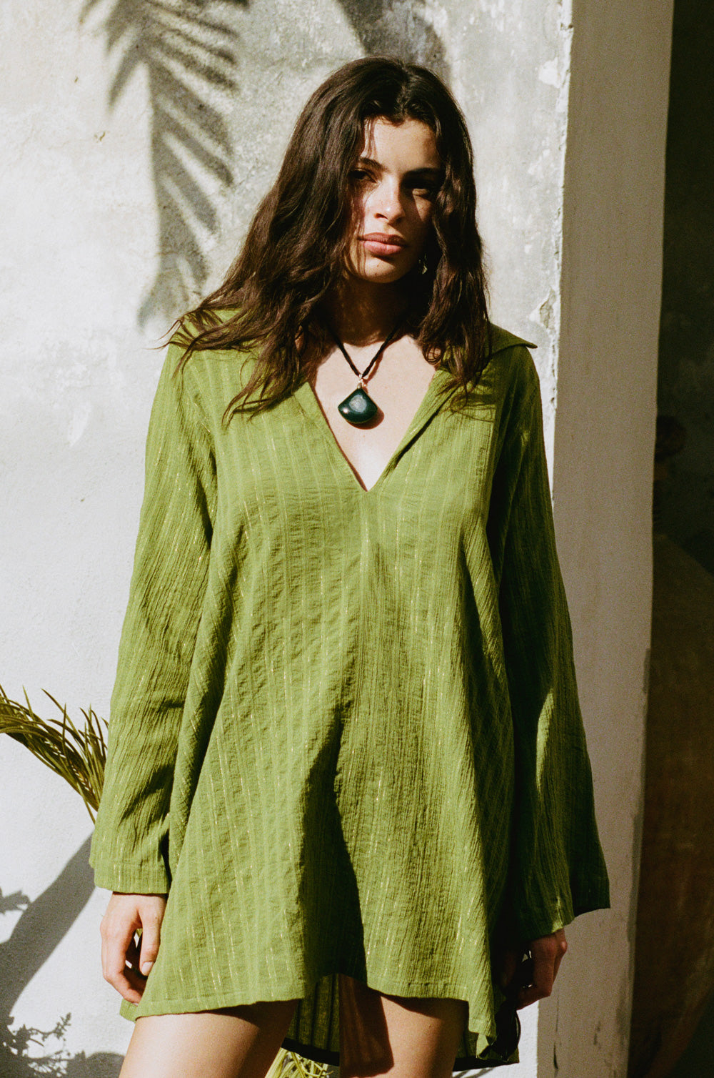 collared shift mini dress in kiwi/gold stripe - the lady & the sailor