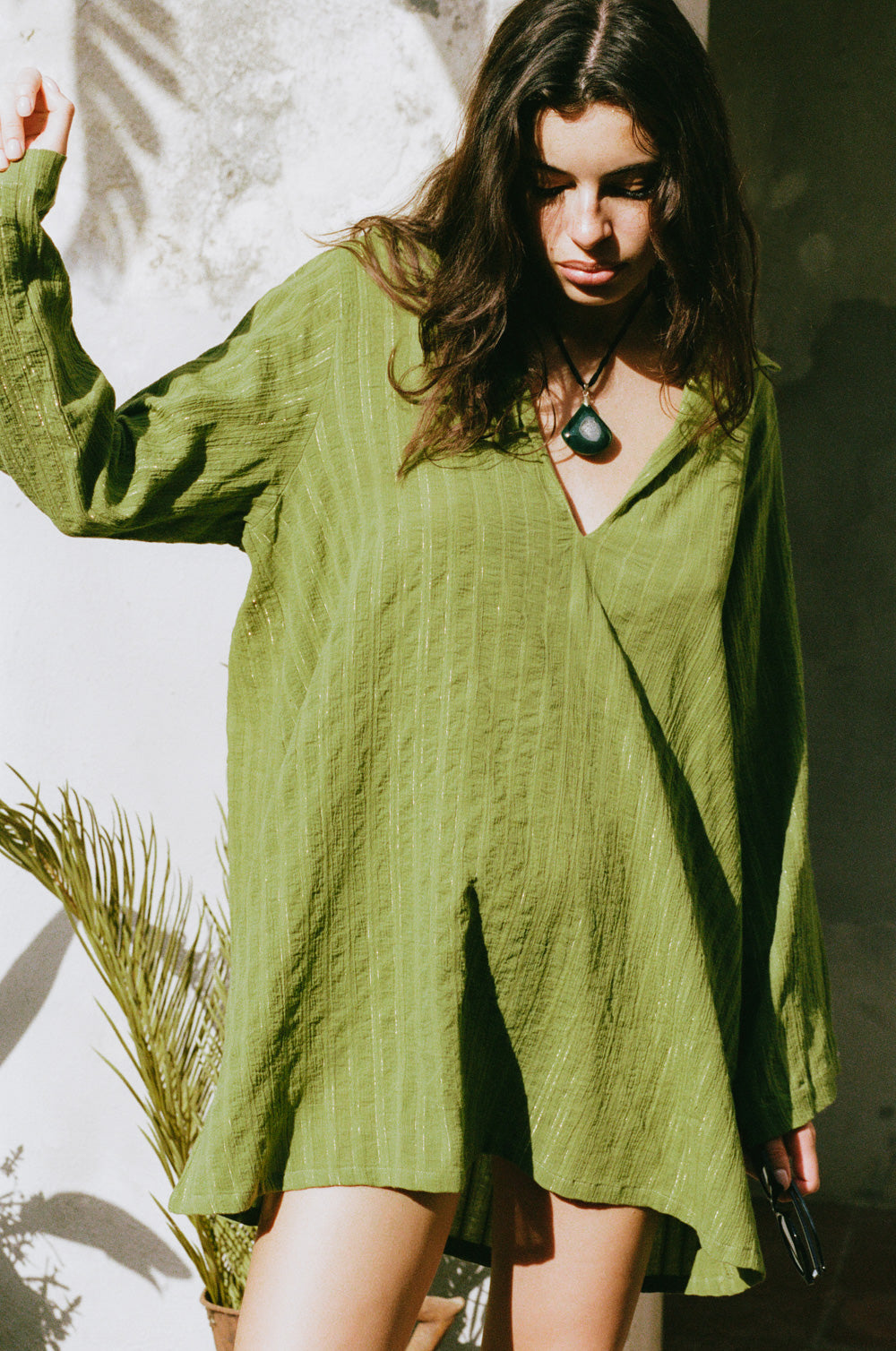 collared shift mini dress in kiwi/gold stripe - the lady & the sailor