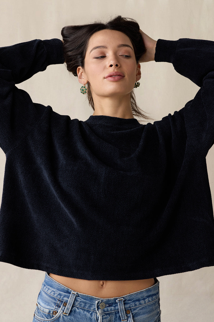 Slouchy Sweatshirt in midnight chenille - the lady & the sailor