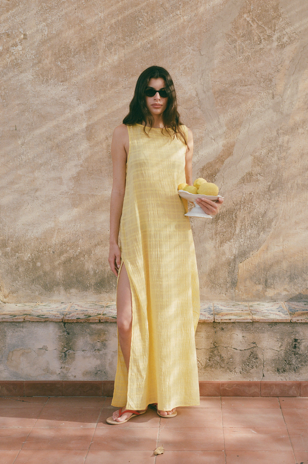 bateau maxi dress in limone plaid gauze - the lady & the sailor