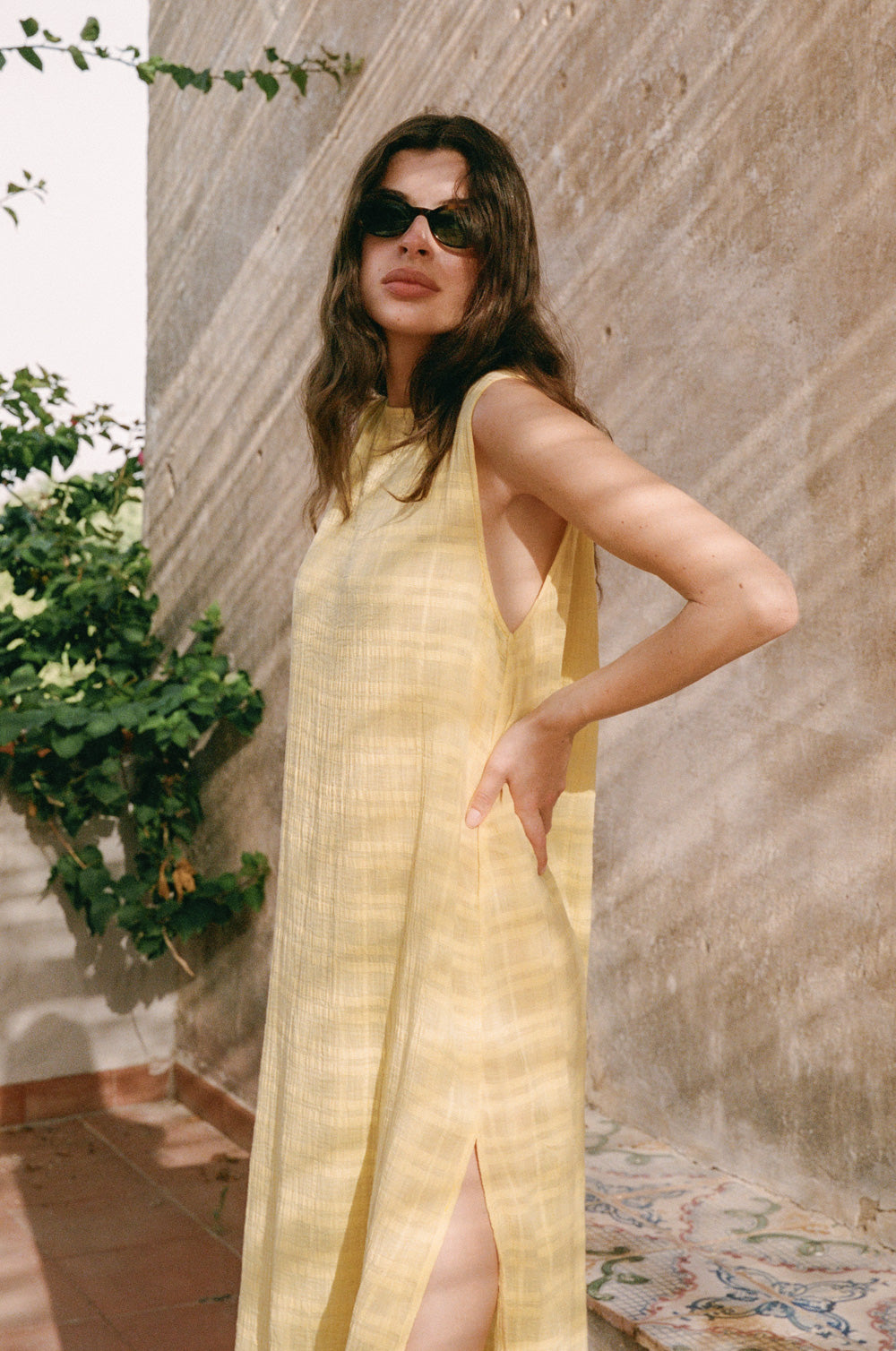 bateau maxi dress in limone plaid gauze - the lady & the sailor