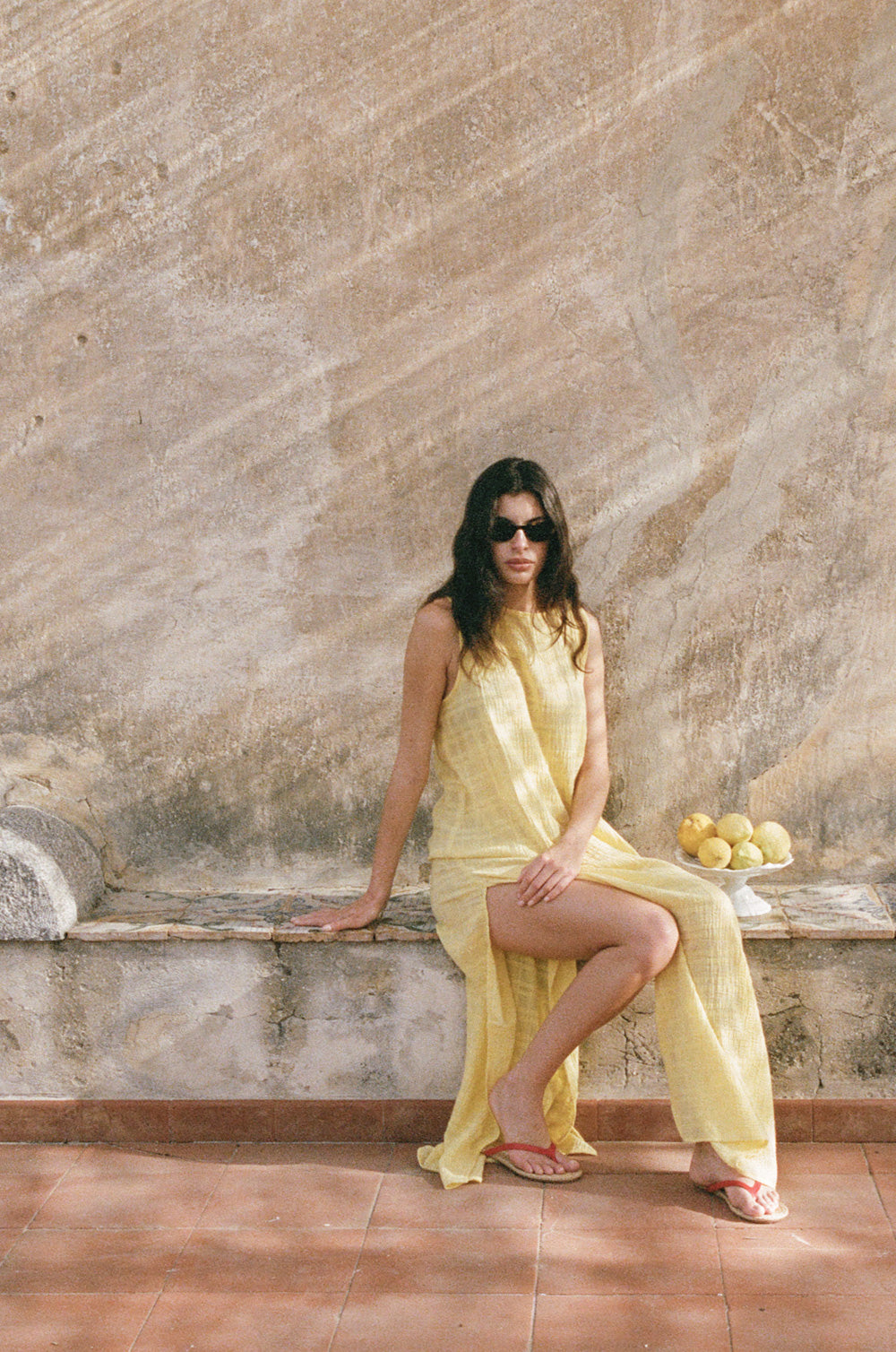 bateau maxi dress in limone plaid gauze - the lady & the sailor