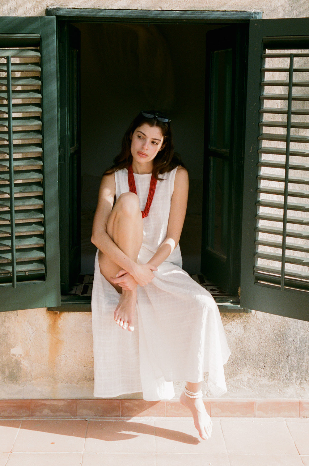 bateau maxi dress in white plaid gauze - the lady & the sailor