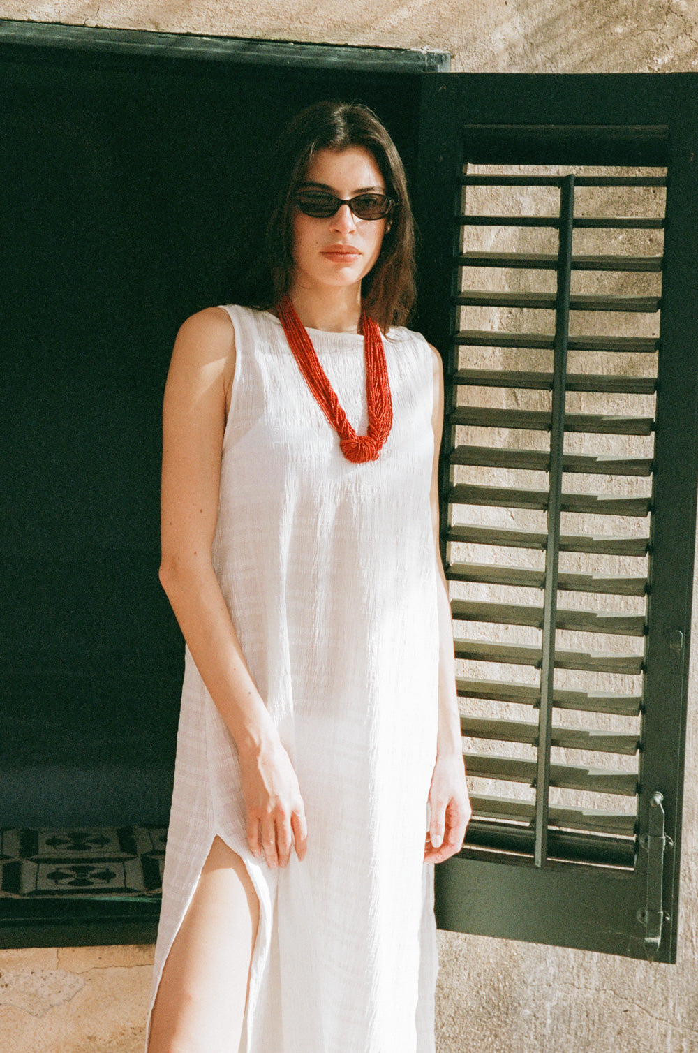 bateau maxi dress in white plaid gauze - the lady & the sailor