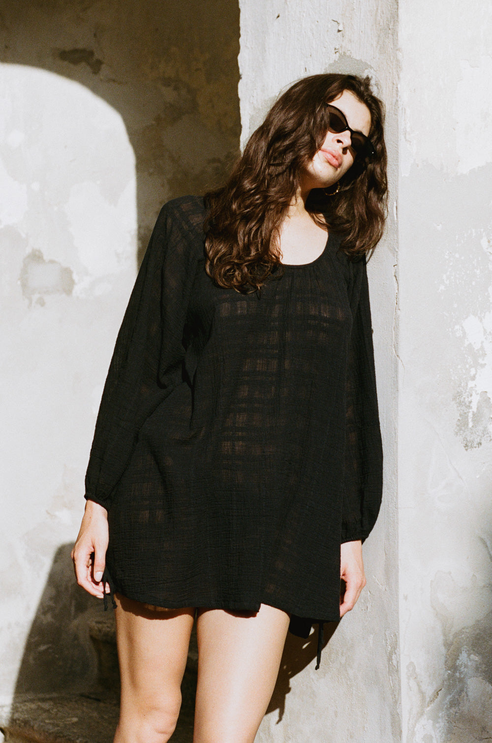 backless beach mini in black plaid gauze - the lady & the sailor
