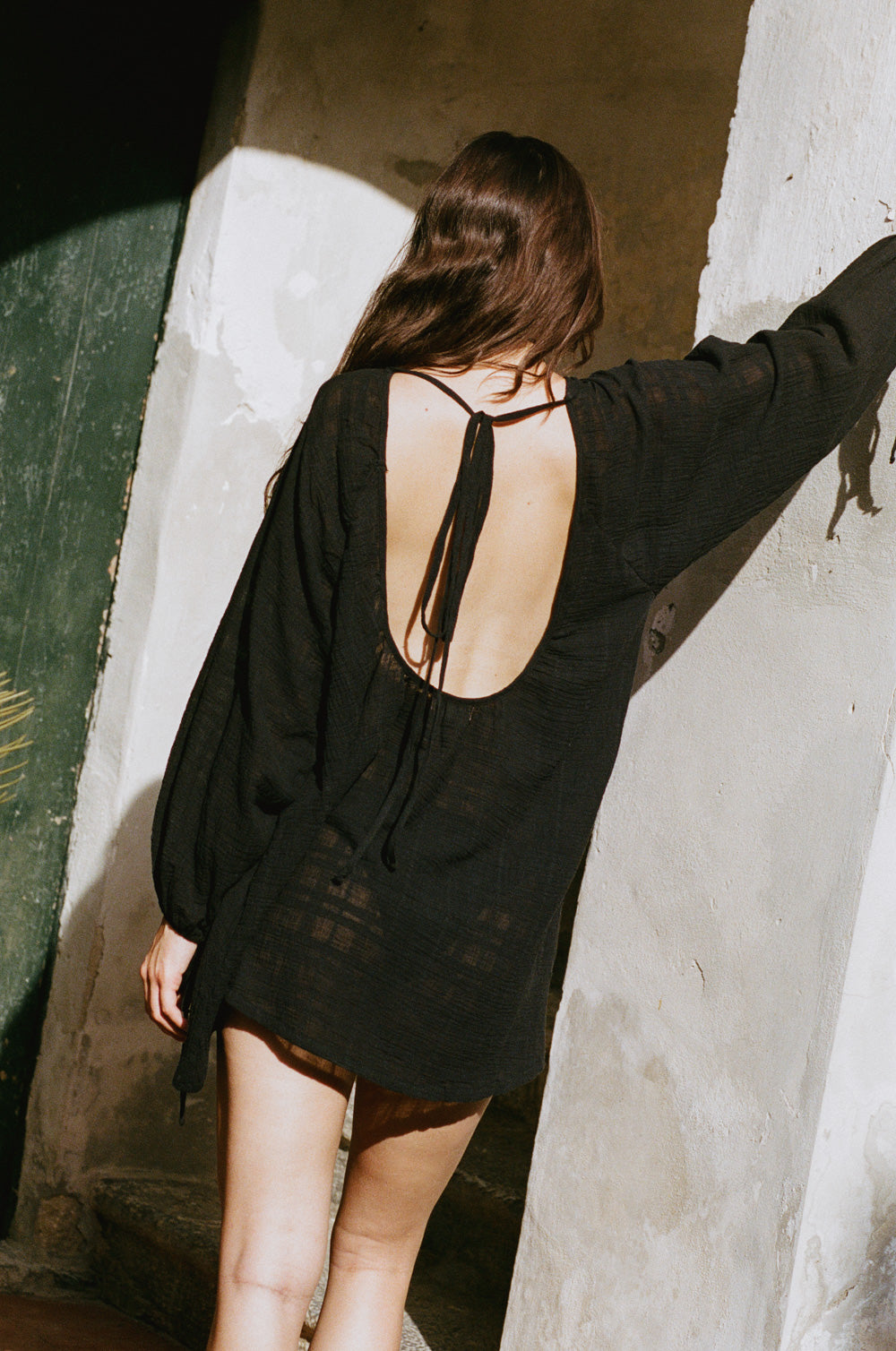 backless beach mini in black plaid gauze - the lady & the sailor