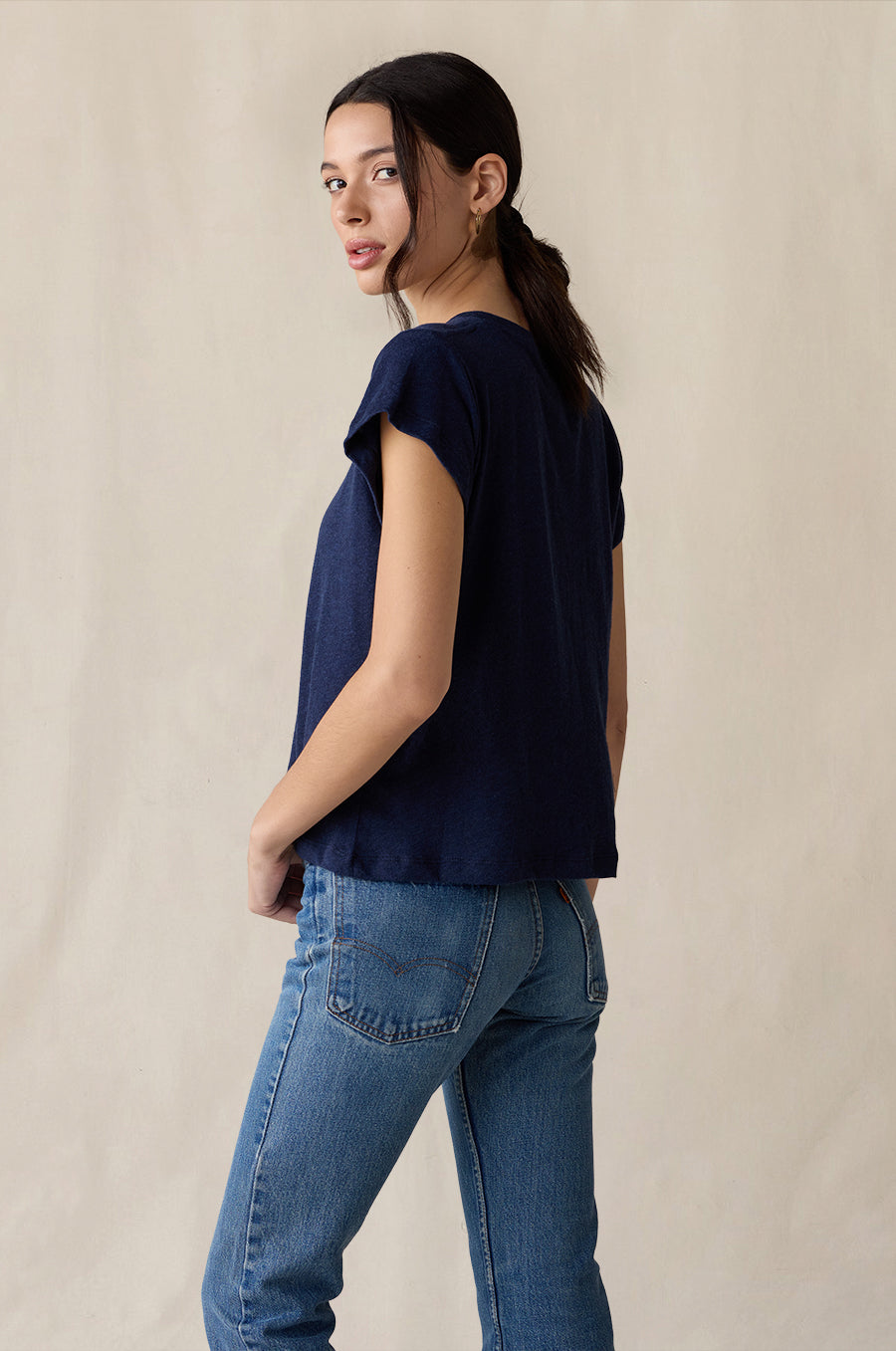 Shrunken BF Tee in heather indigo knit cotton - the lady & the sailor