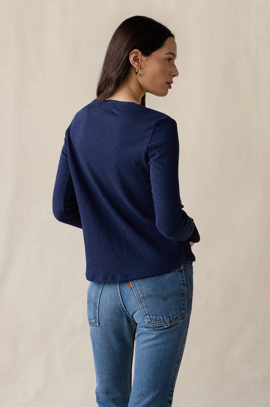 L/S Scoop Tee in heather indigo knit cotton - the lady & the sailor