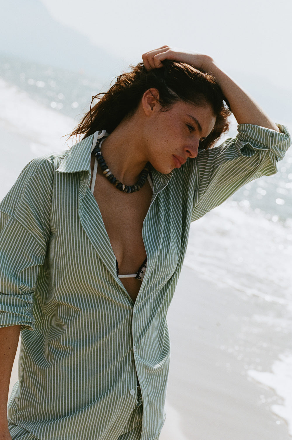 the sunday shirt in palm stripe poplin styled with the flutter short in palm stripe poplin - the lady & the sailor