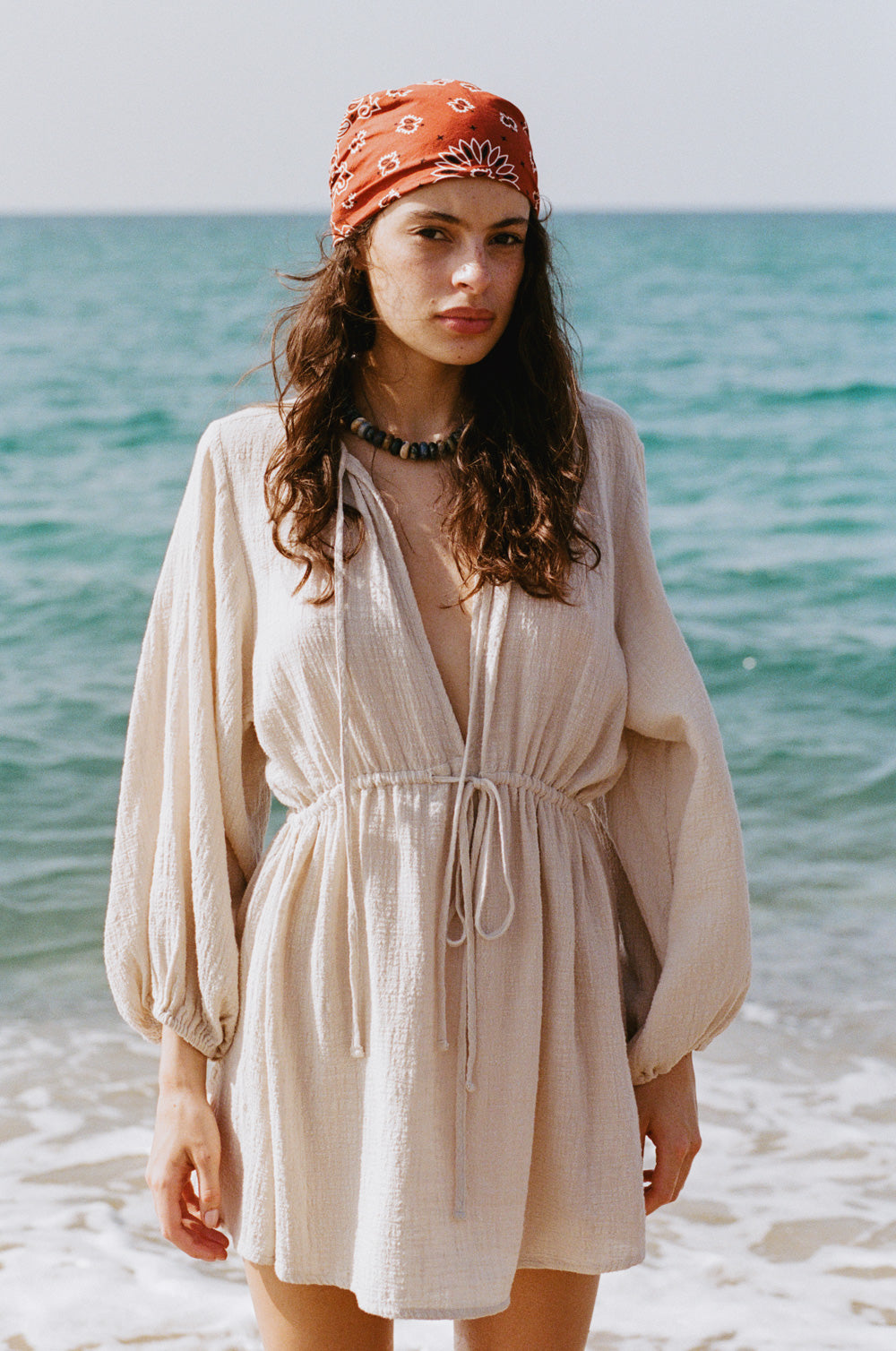 cinched mini dress in bone gauze - the lady & the sailor