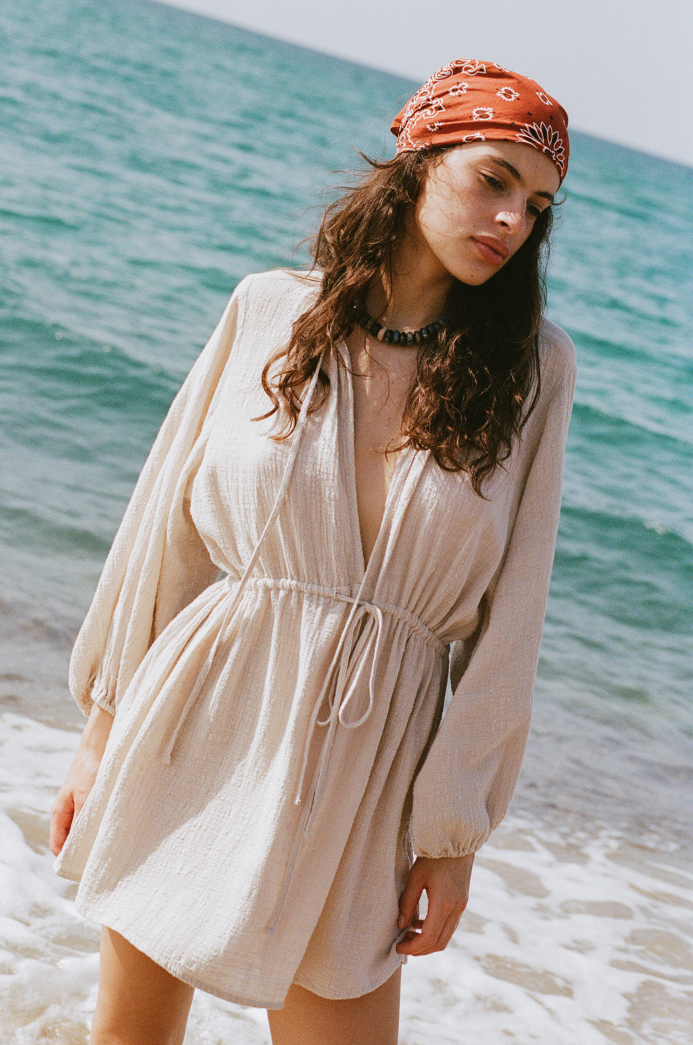 cinched mini dress in bone gauze - the lady & the sailor