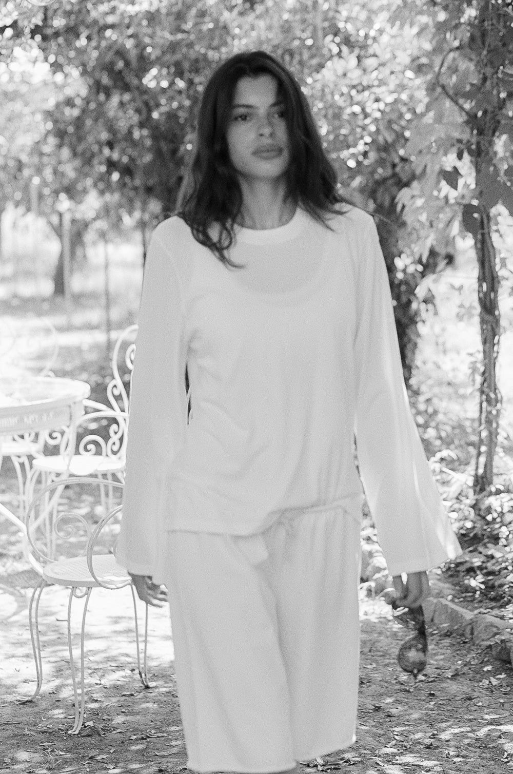 relaxed drawstring short in black jersey and the l/s relaxed crew in white luxe cotton - the lady & the sailor