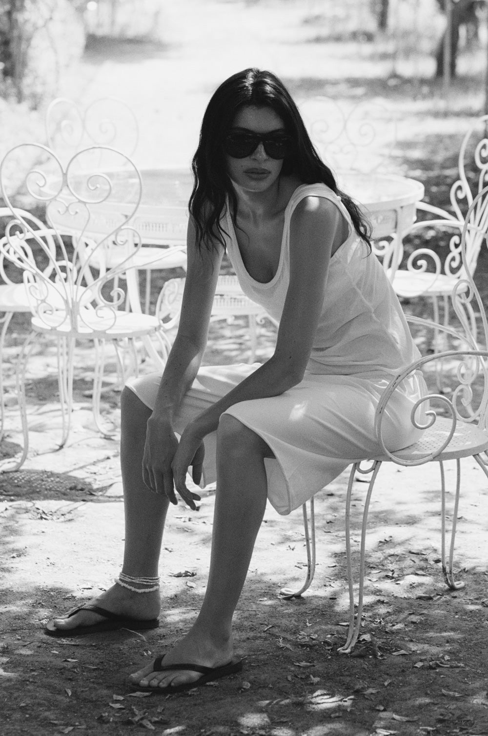 relaxed drawstring short in black jersey and the feather scoop tank in white sheer cotton - the lady & the sailor