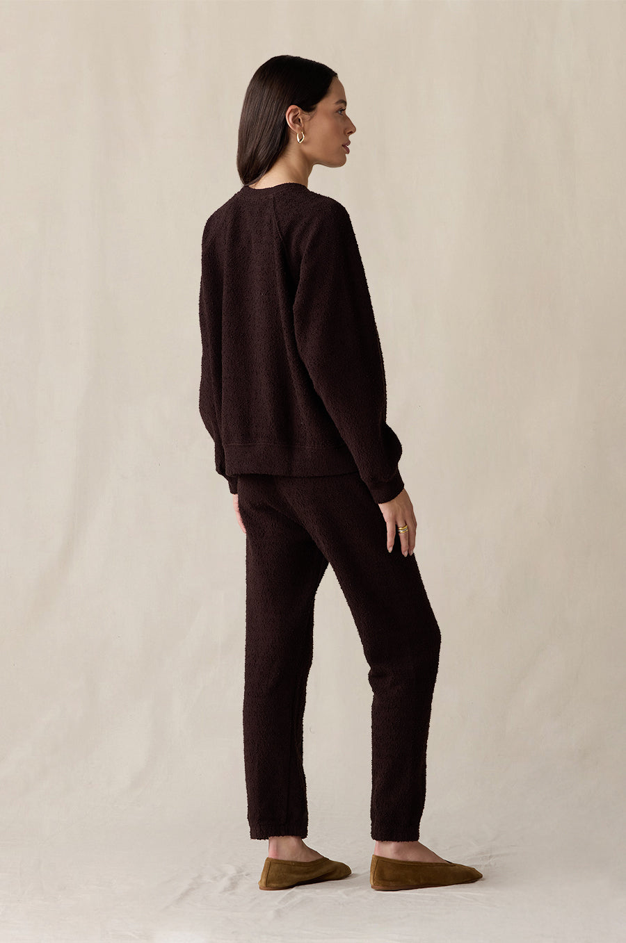 Full Length Vintage Sweatpant and Brentwood Sweatshirt in espresso bouclé - the lady & the sailor