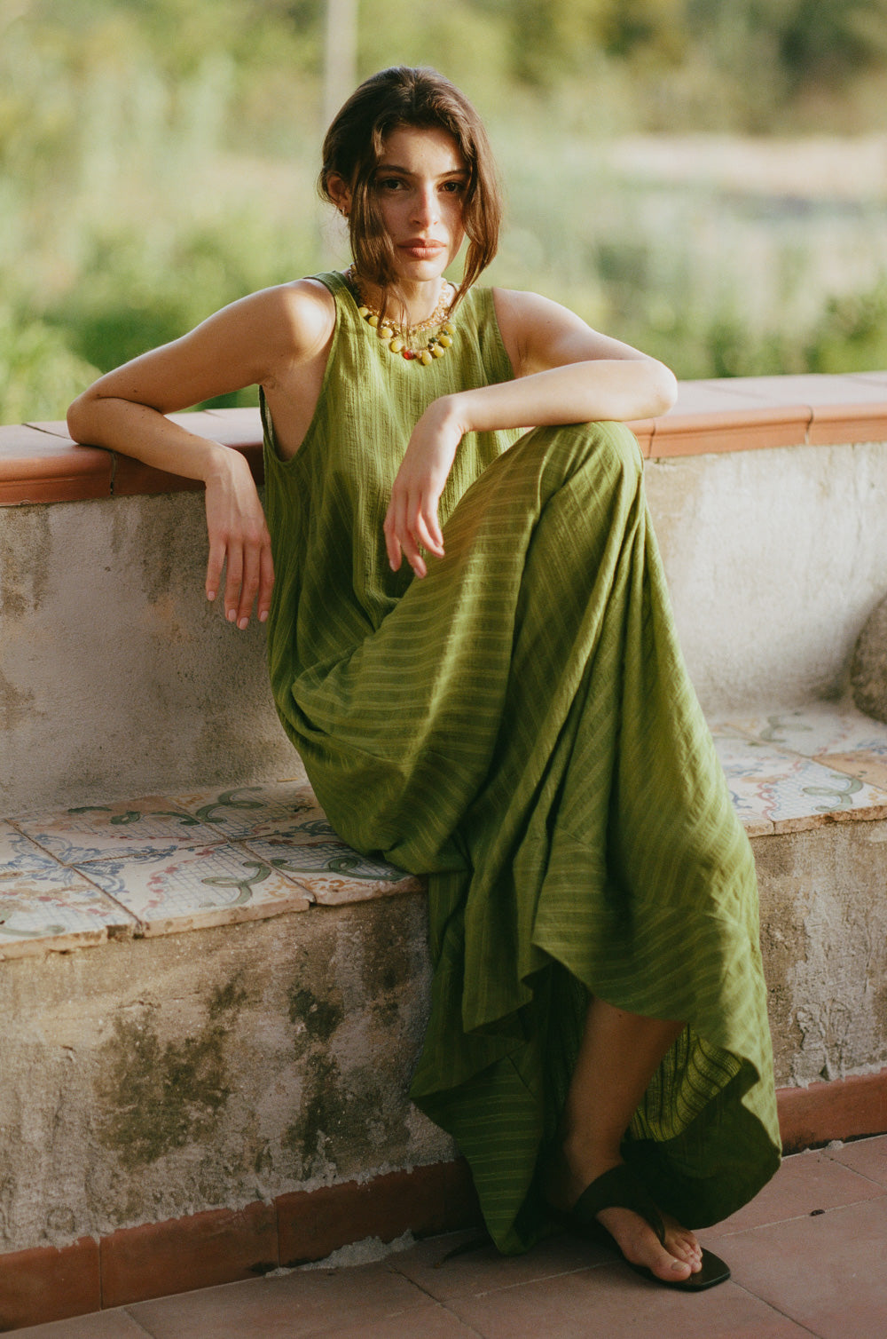 isola maxi dress in kiwi/gold stripe - the lady & the sailor