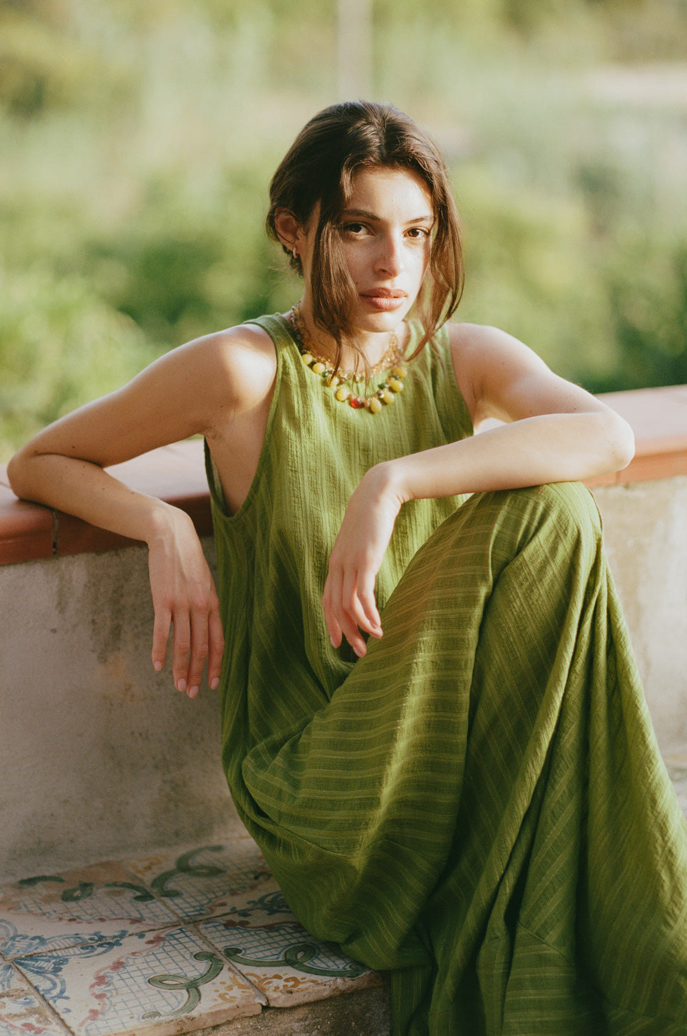 isola maxi dress in kiwi/gold stripe - the lady & the sailor