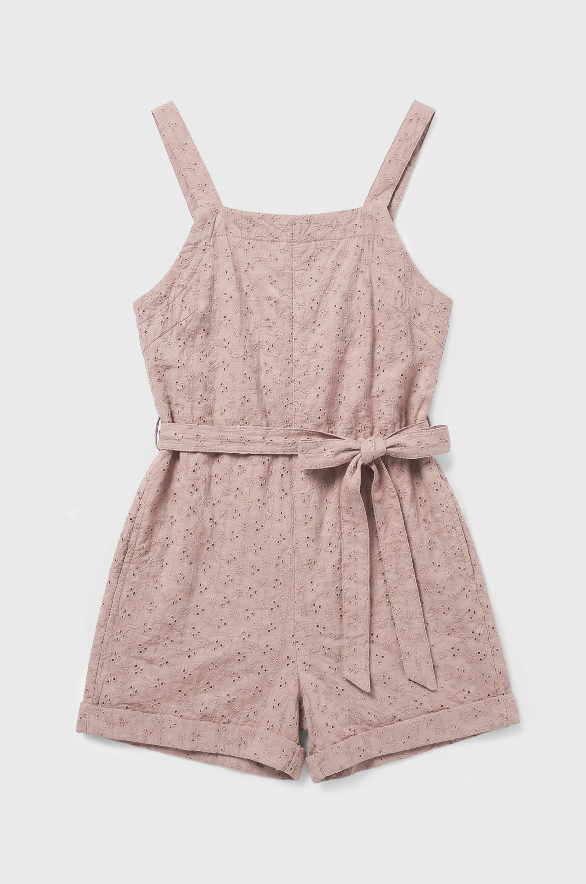 THE BEACH PLAYSUIT IN TAUPE EYELET