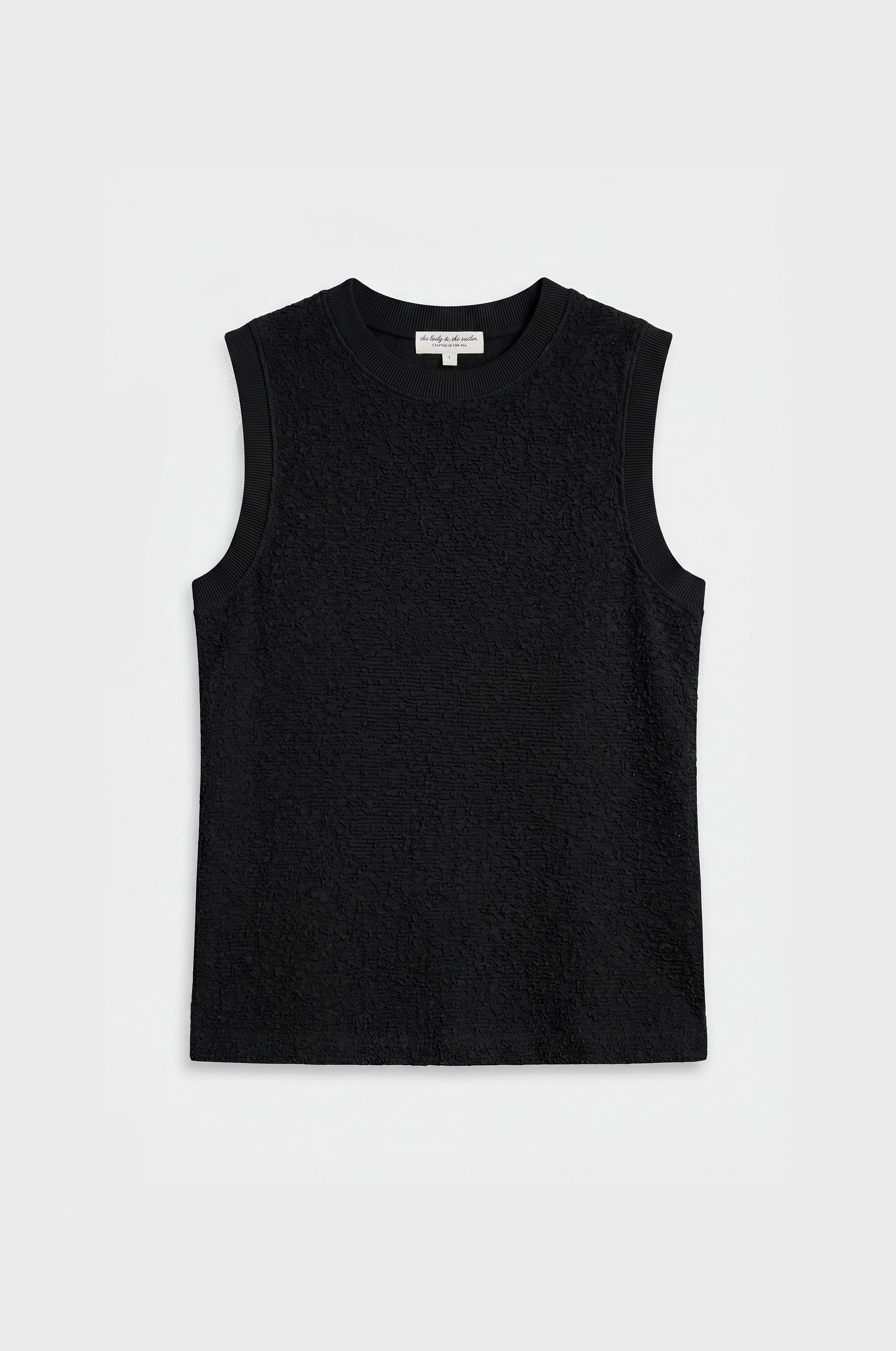 CREWNECK TANK IN BLACK BOUCLÉ