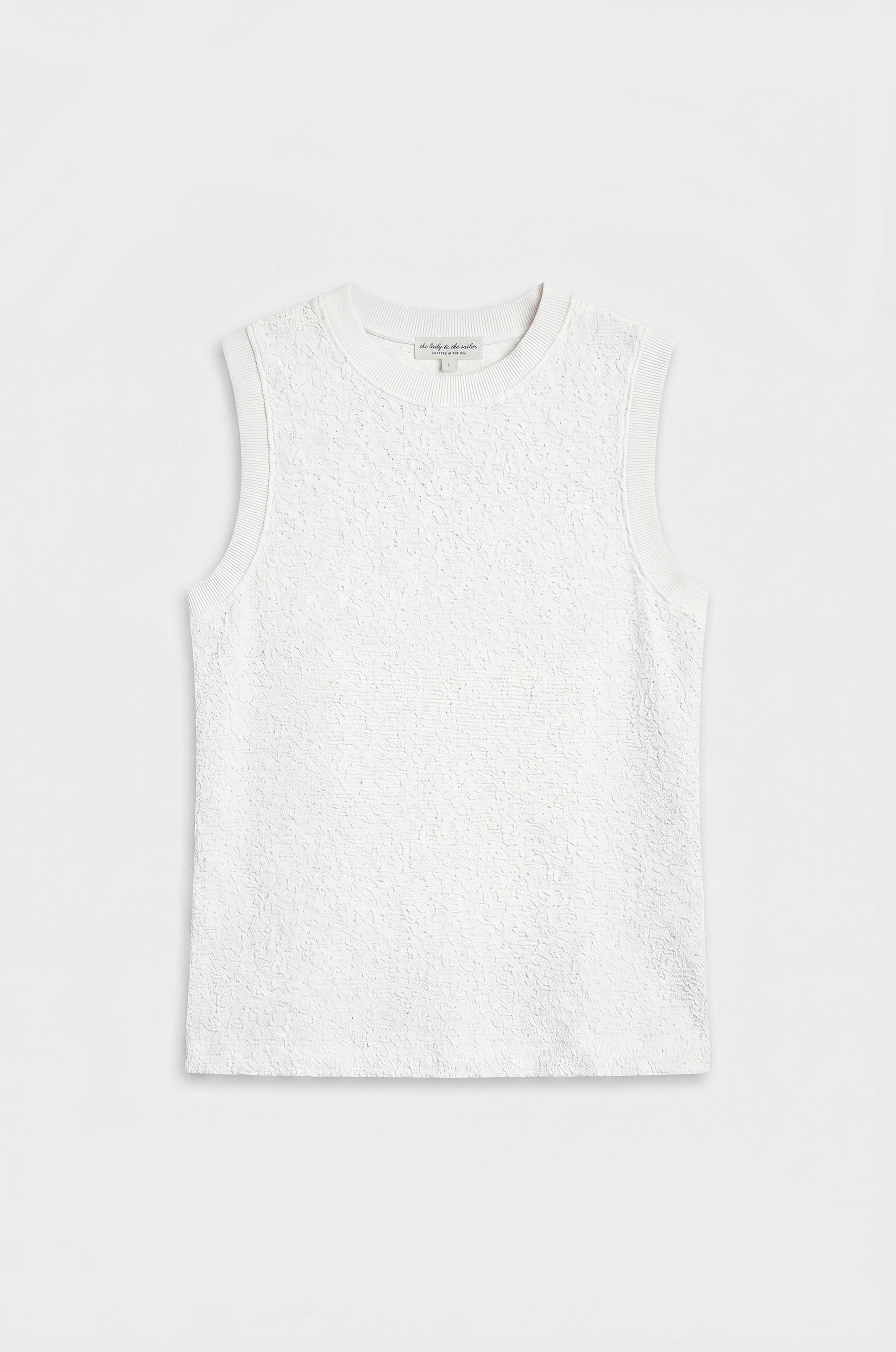 CREWNECK TANK IN WHITE BOUCLÉ