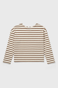 the lady & the sailor Boxy Pullover in Mocha Stripe.