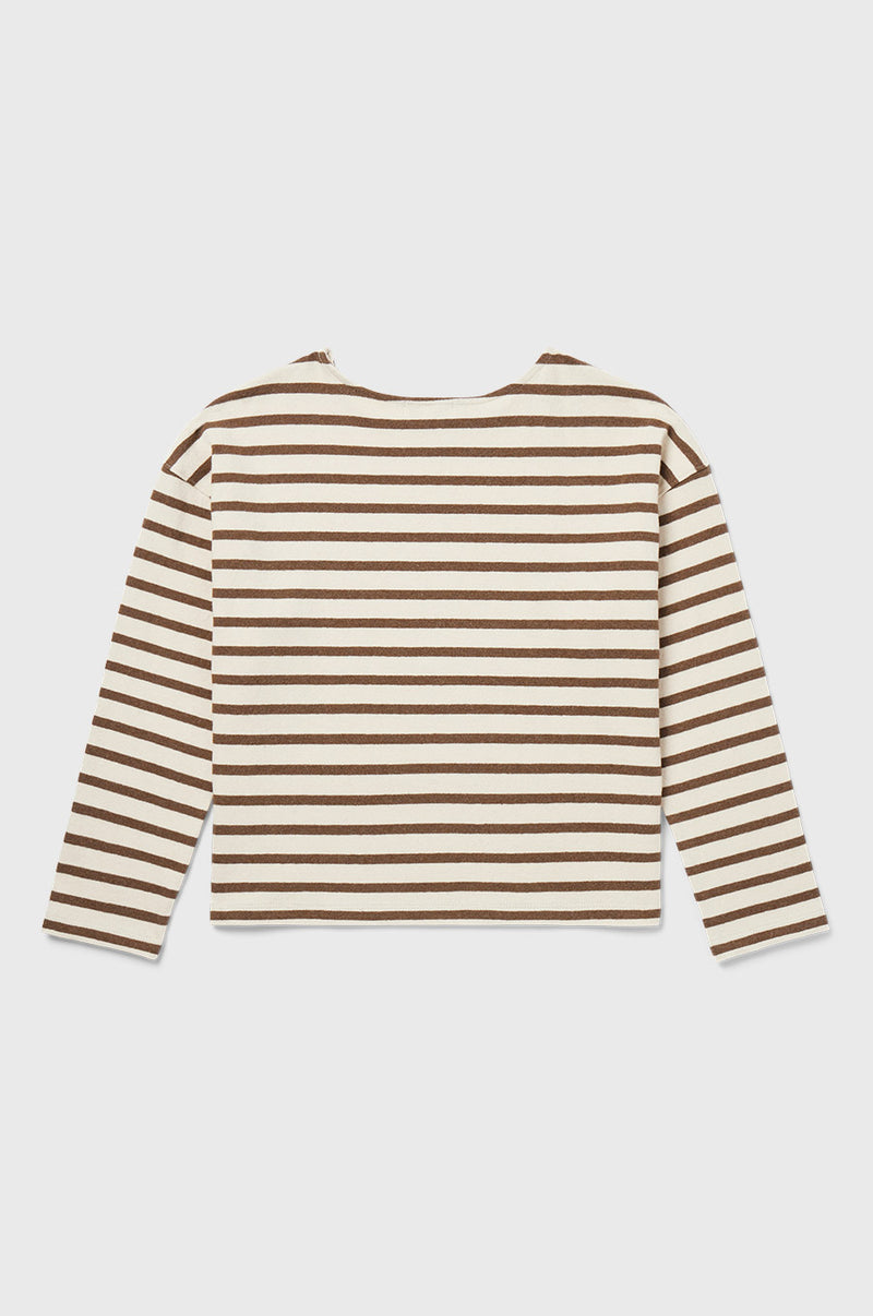 the lady & the sailor Boxy Pullover in Mocha Stripe.