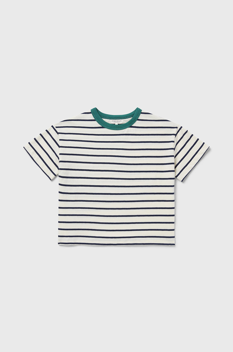 little lady & petit sailor Kids Boxy Tee in Navy Stripe