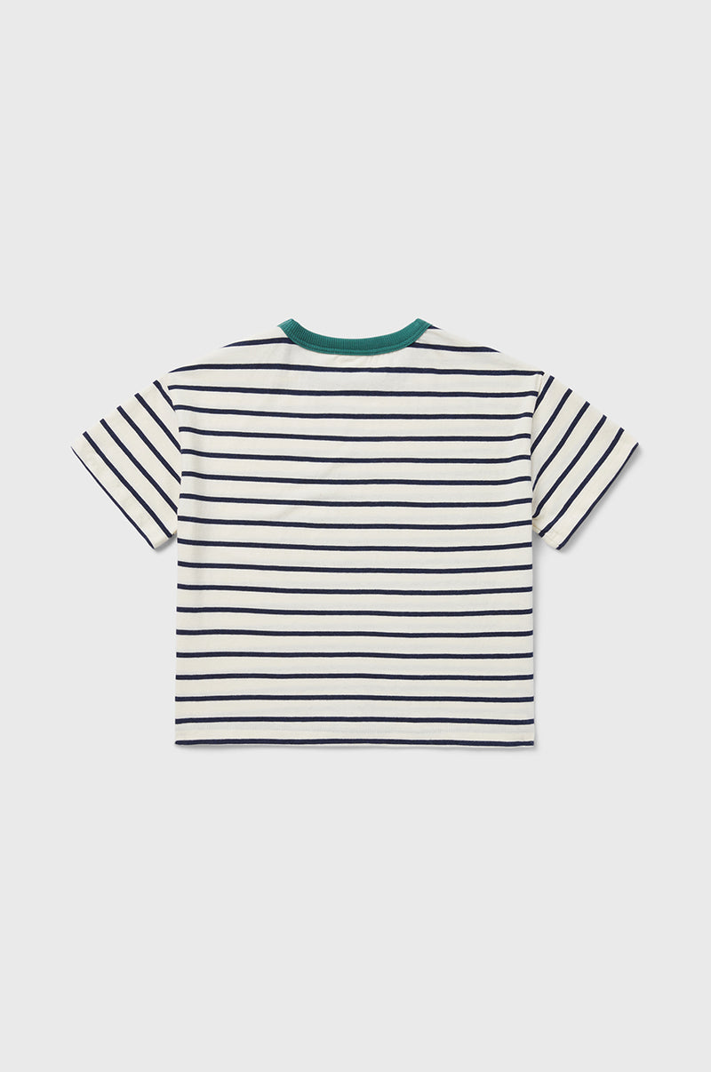 little lady & petit sailor Kids Boxy Tee in Navy Stripe