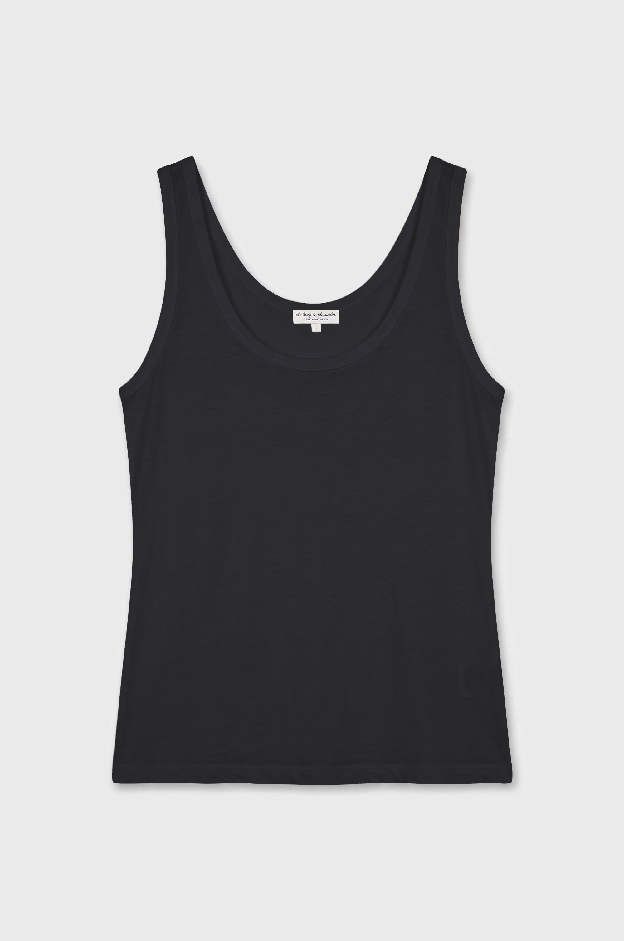 FEATHER SCOOP TANK IN BLACK SHEER COTTON