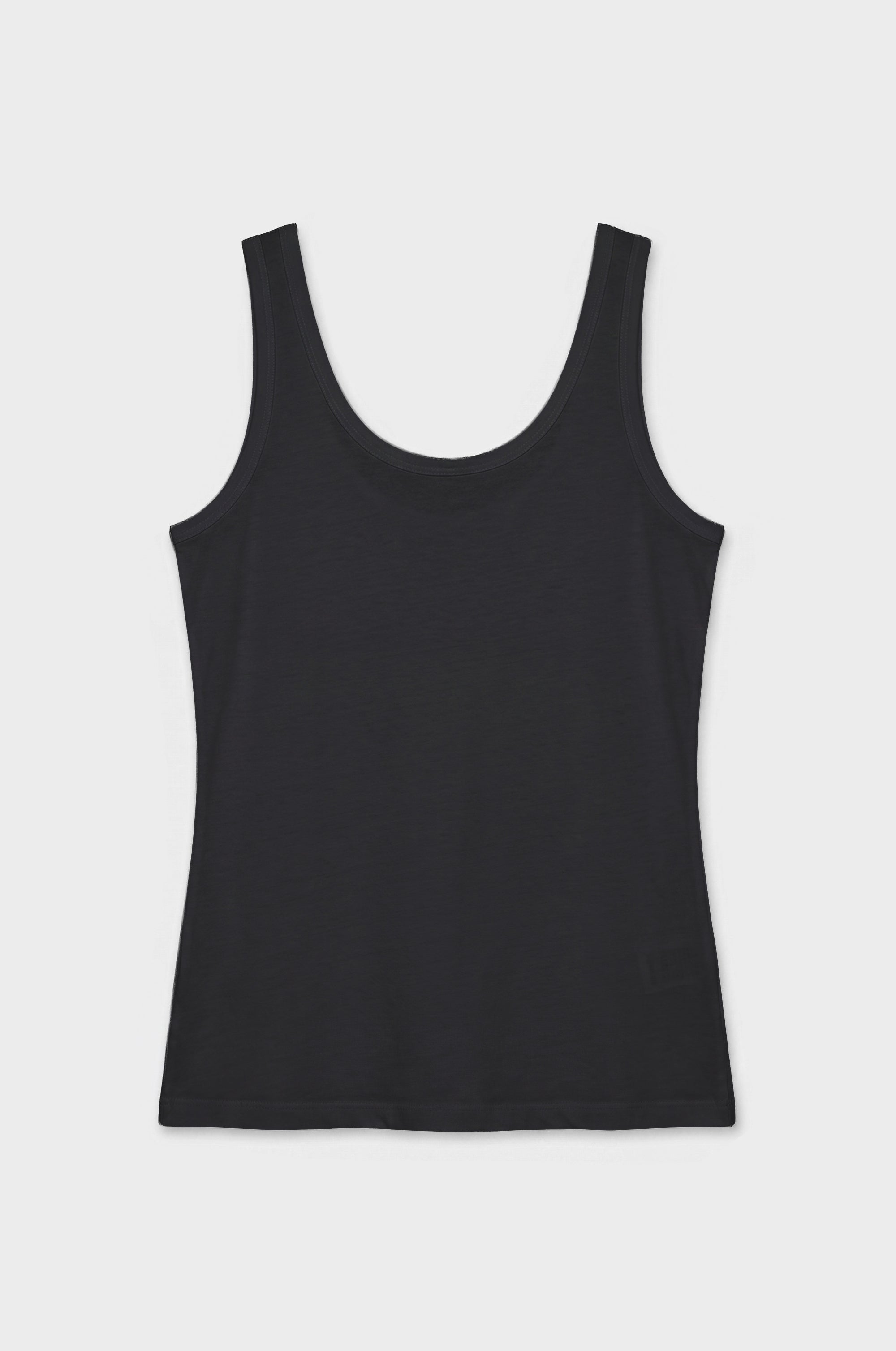 FEATHER SCOOP TANK IN BLACK SHEER COTTON