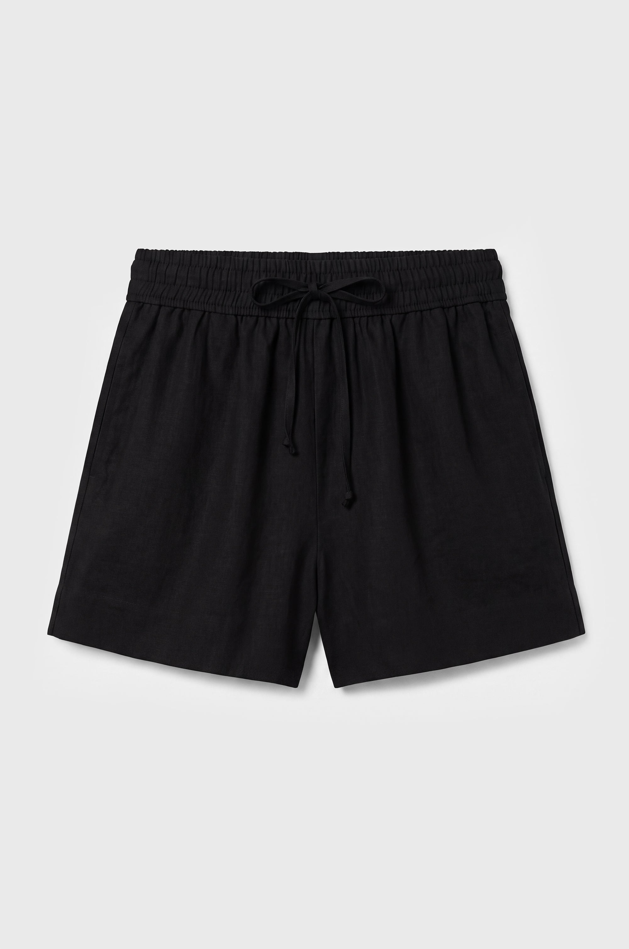 HIGH WAISTED DRAWSTRING SHORT IN BLACK LINEN COTTON