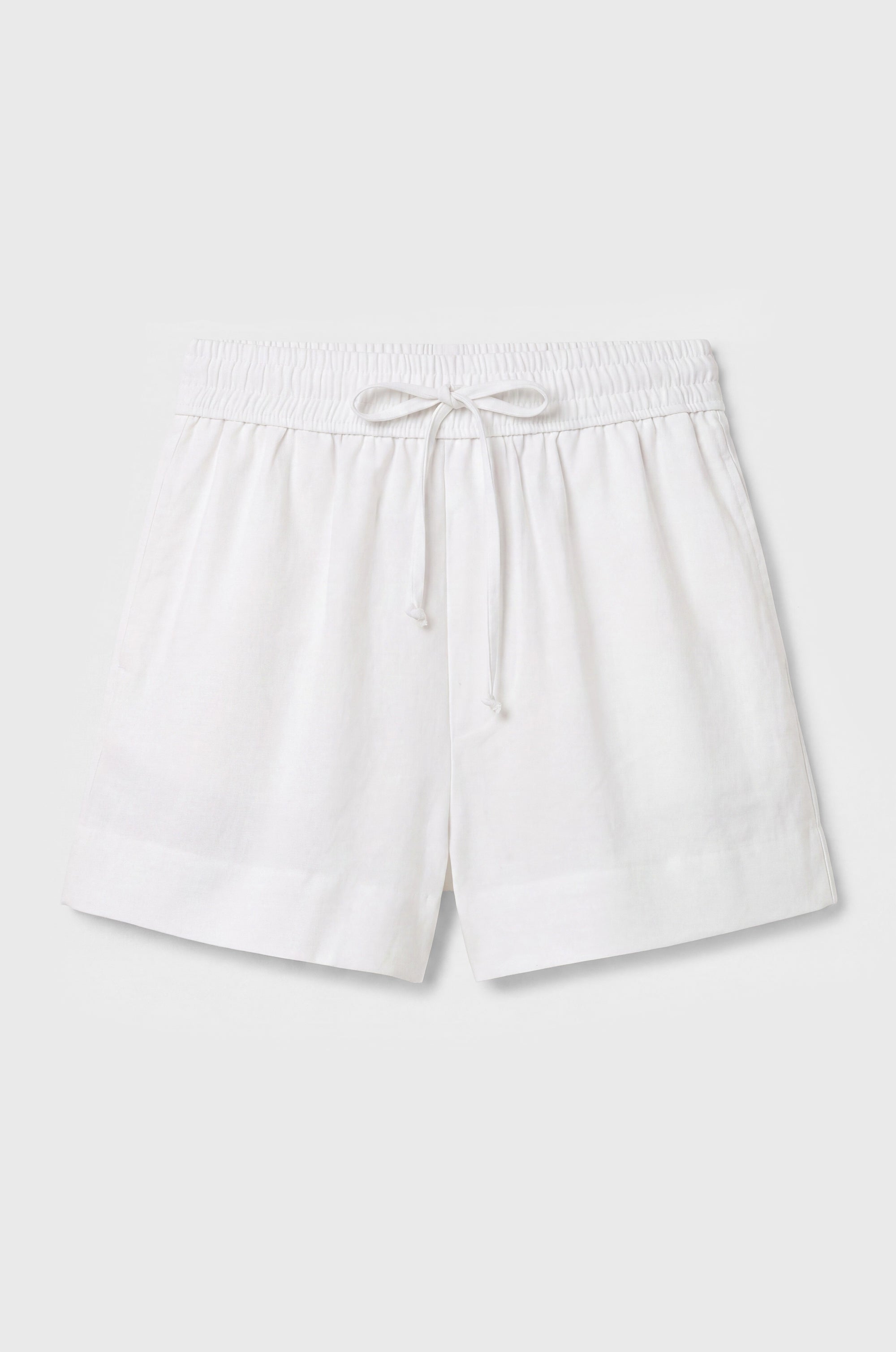 HIGH WAISTED DRAWSTRING SHORT IN WHITE LINEN COTTON