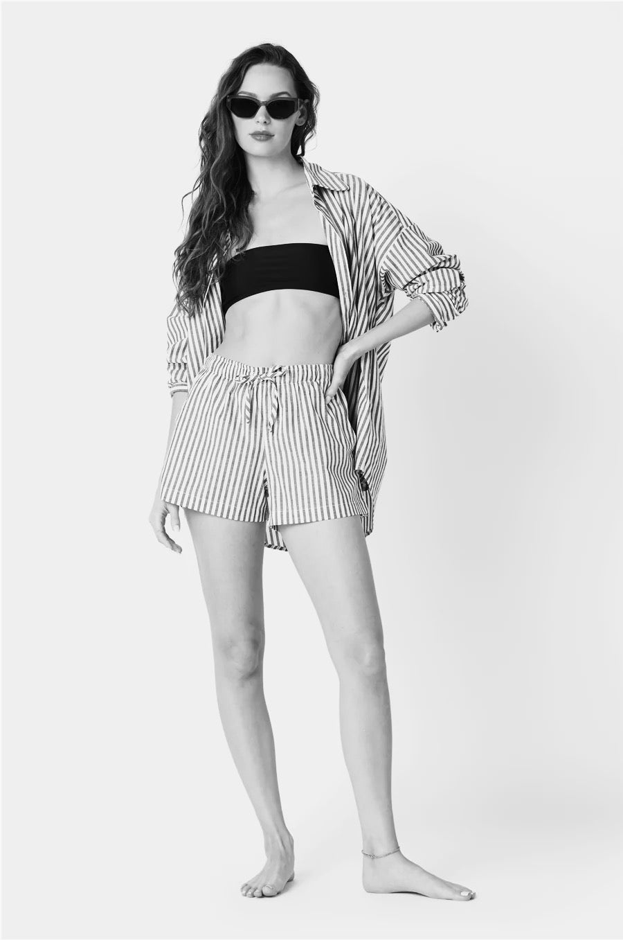 FLUTTER SHORT IN TURQUOISE STRIPE POPLIN