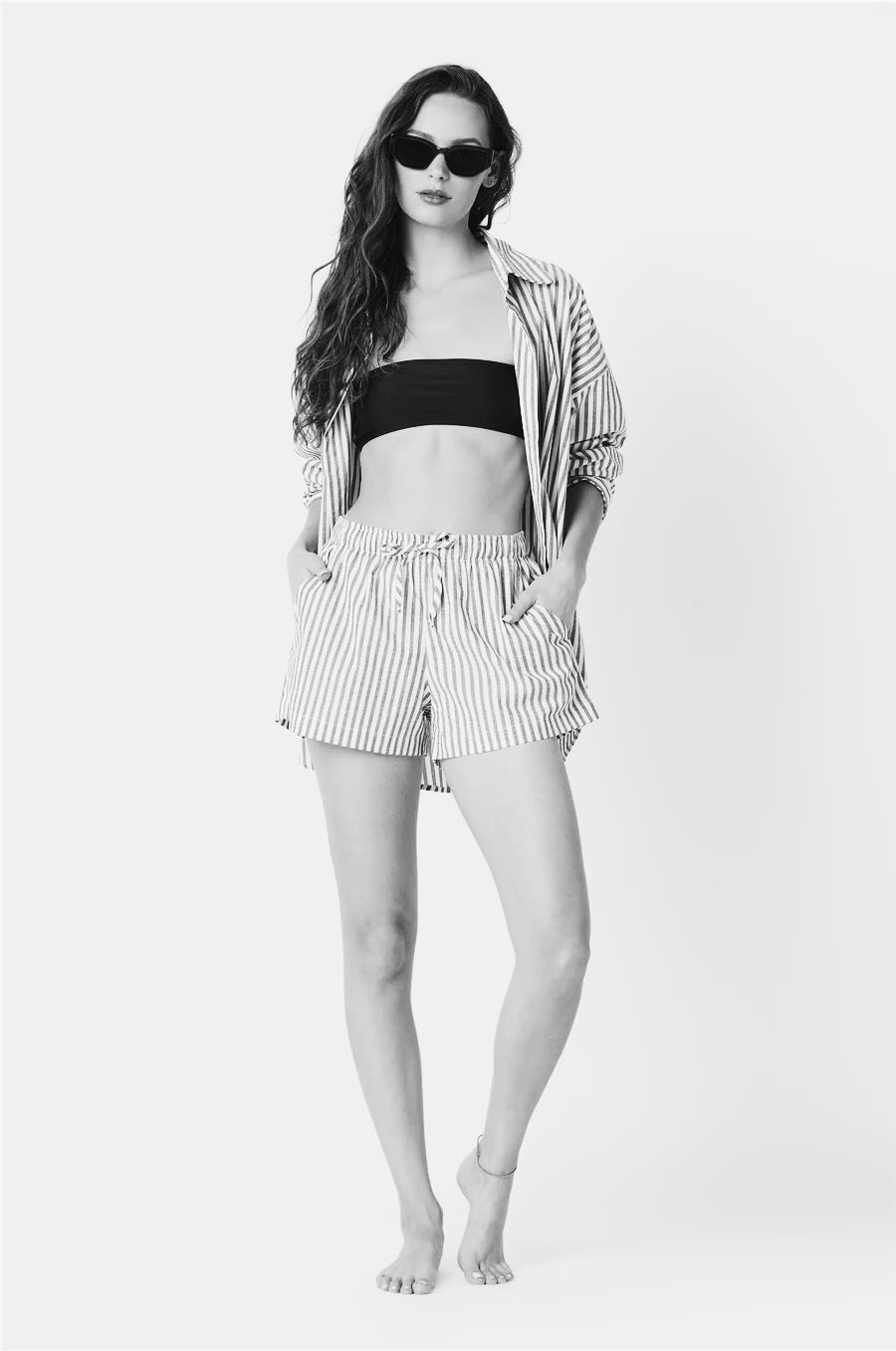 FLUTTER SHORT IN TURQUOISE STRIPE POPLIN