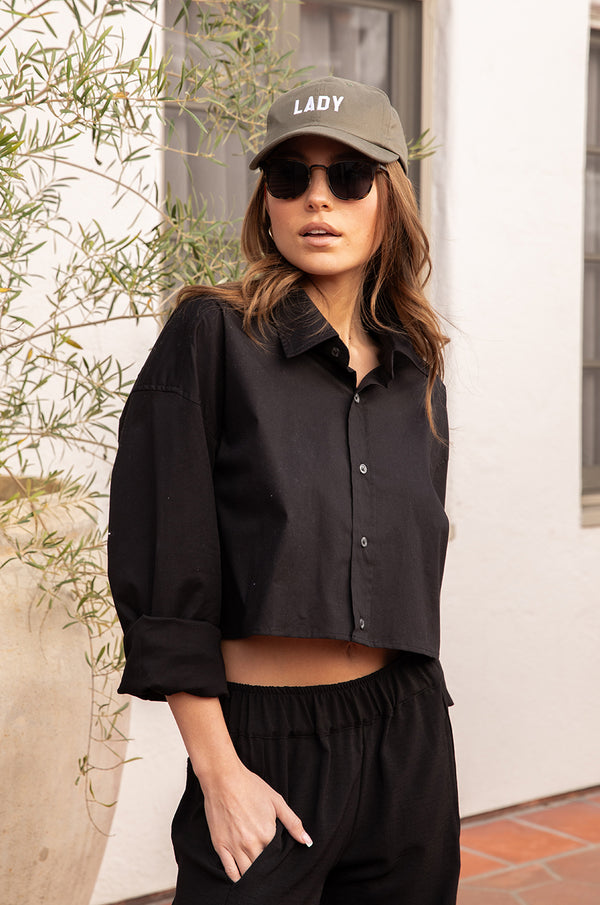black crop button up