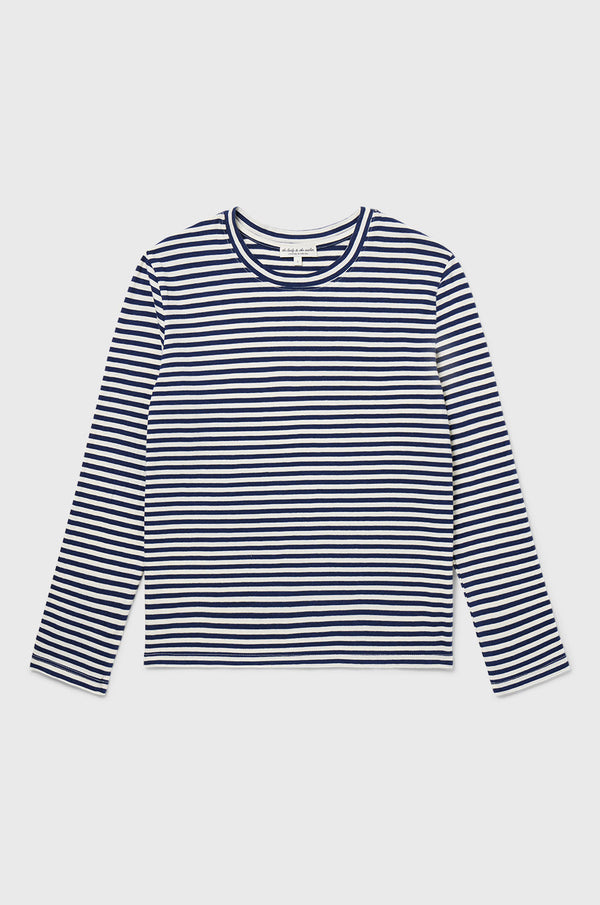 the lady & the sailor Long Sleeve Boy Tee in Navy/Natural Stripe.