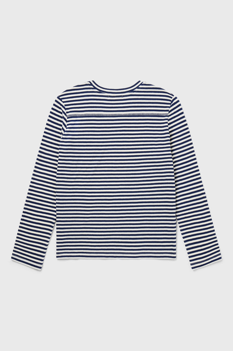 the lady & the sailor Long Sleeve Boy Tee in Navy/Natural Stripe.