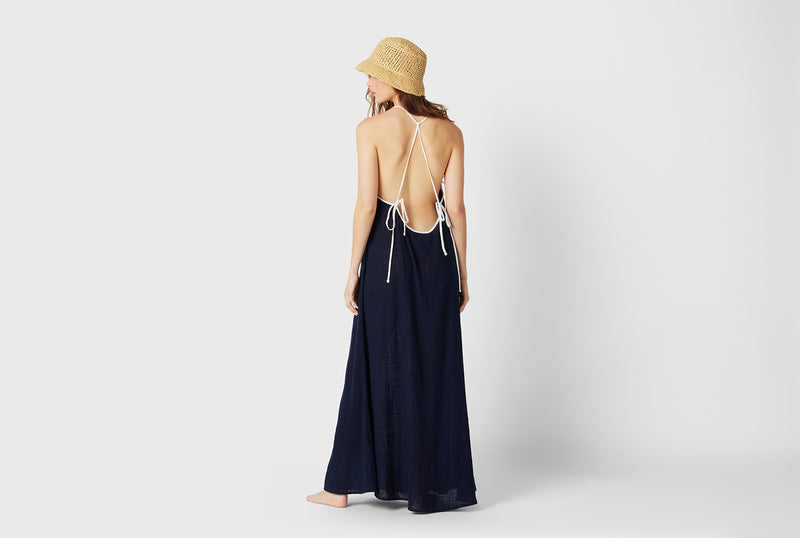 MILA DRESS IN NAVY/WHITE GAUZE