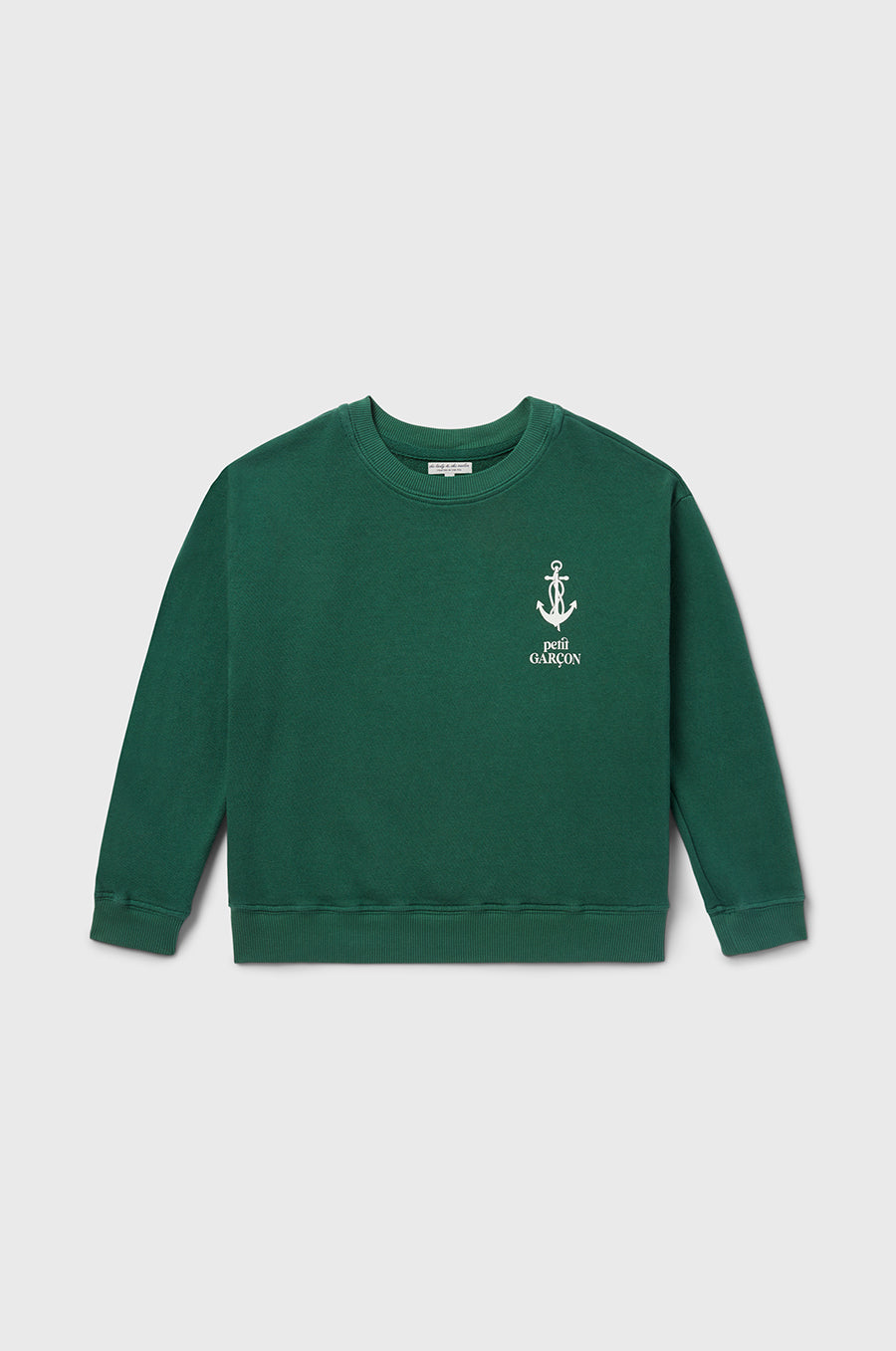 little lady & petit sailor Kids Petit Garçon Varsity Crewneck in Pine Organic Cotton