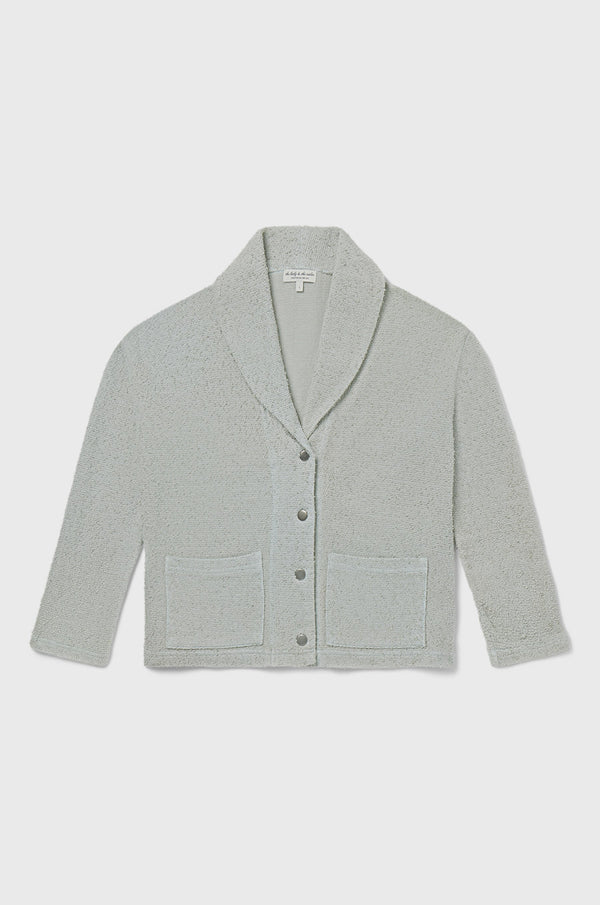 the lady and the sailor Pocket Cardi in Seafoam Boucle.