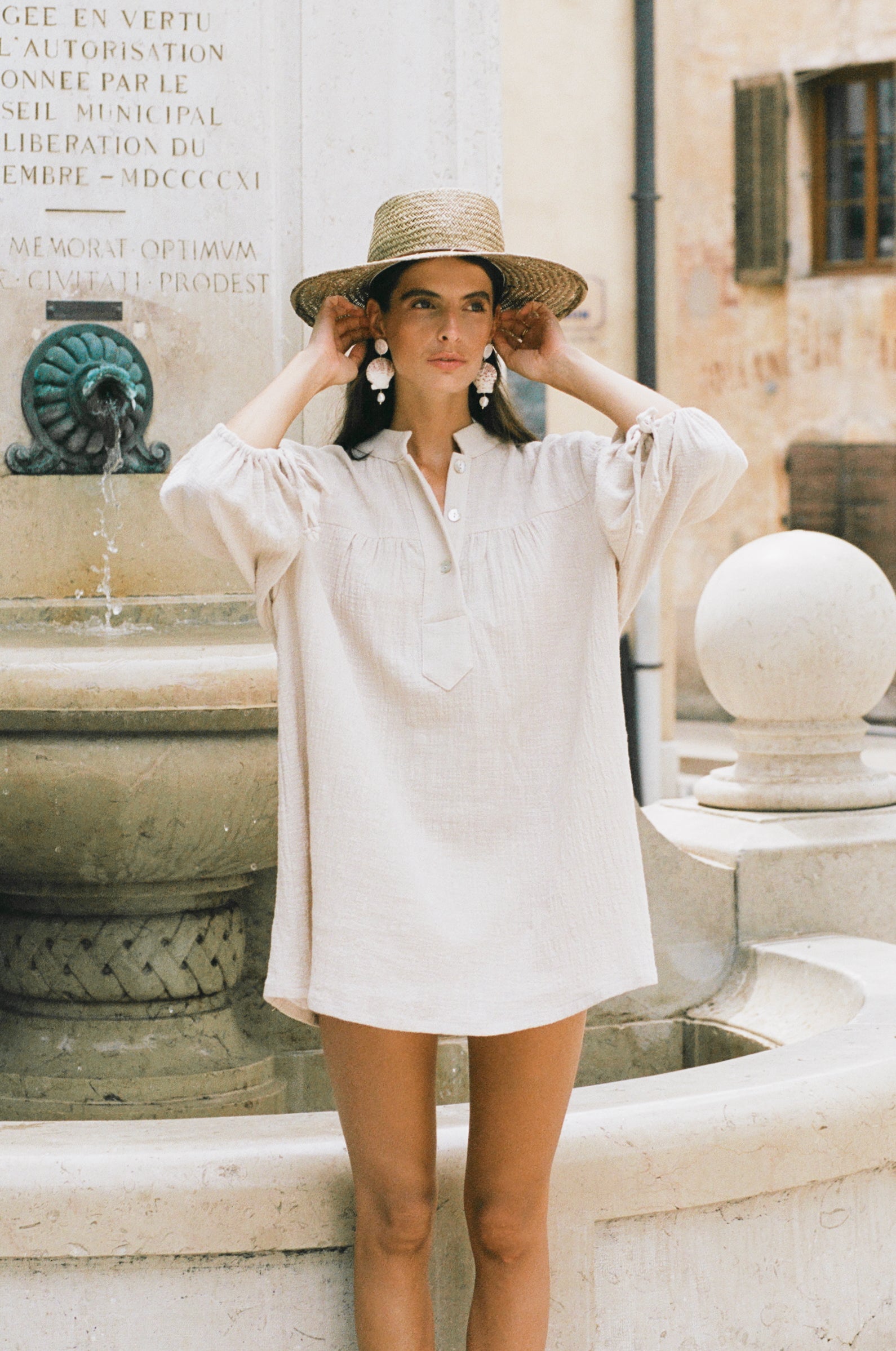 BILLOW SLEEVE MINI DRESS IN BONE GAUZE - the lady & the sailor