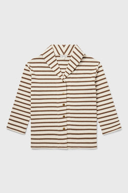 the lady and the sailor Snap Cardi in Mocha Stripe.